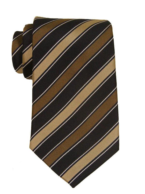 Heritage House 8703 100% Woven Silk Boy's Tie - Stripe - Navy/Khaki