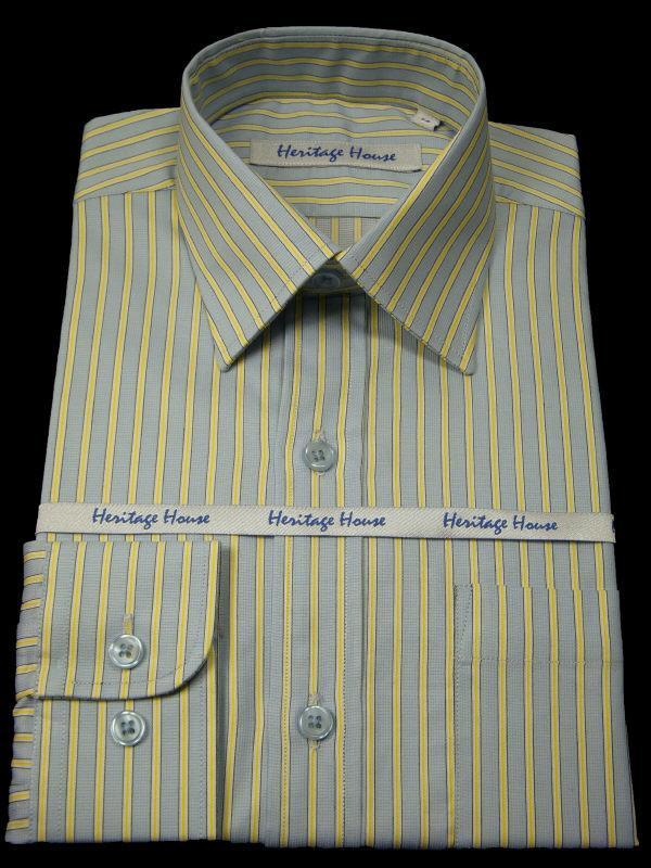 Heritage House 9002 100% Pima Cotton Boy's Dress Shirt - Stripe - Blue/Yellow