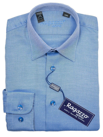 Ragazzo 9285 French Blue Boy's Dress Shirt - Tonal Diagonal Weave - 100% Cotton