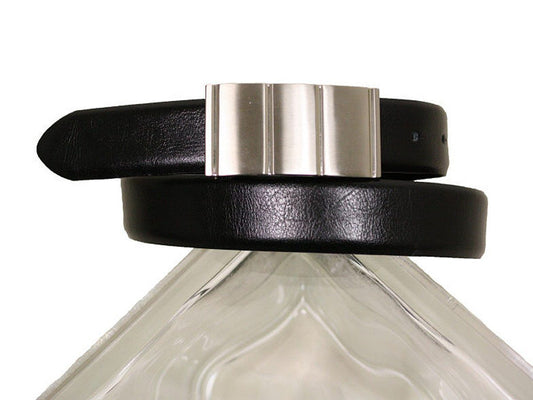 Paul Lawrence 9503 100% leather Boy's Belt - Grain Leather - Black, Silver Slide through Buckle