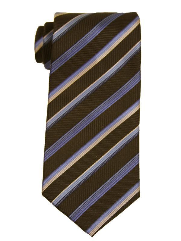 Heritage House 9885 Chocolate/Blue Boy's Tie - Stripe - 100% Woven Silk, Wool Blend Lining