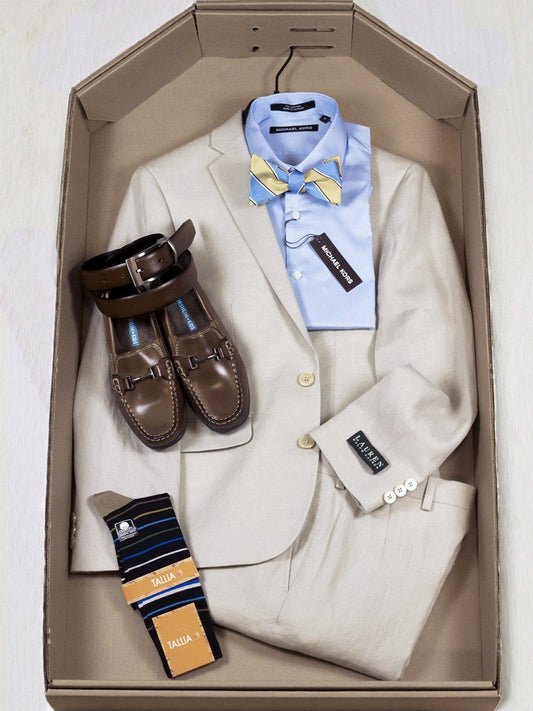 Complete Tan Linen Suit Outfit 24808 Boys Suit Bundle Michael Kors 