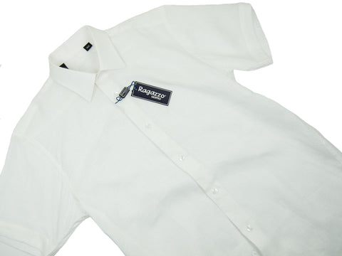Ragazzo 28532 Boy's Short Sleeve Sport Shirt - Linen - White Boys Sport Shirt Ragazzo 