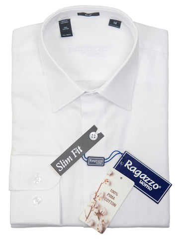 Image of Ragazzo 32153 100% Cotton Boy's Dress Shirt - Honeycomb - Slim Fit - White