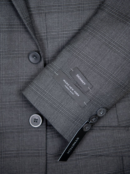 Andrew Marc 32713 Boy's Skinny Fit Suit - Plaid - Charcoal