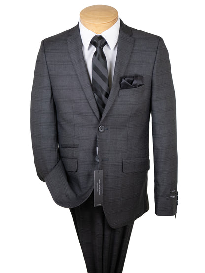 Andrew Marc 32713 Boy's Skinny Fit Suit - Plaid - Charcoal