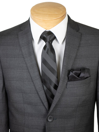 Andrew Marc 32713 Boy's Skinny Fit Suit - Plaid - Charcoal
