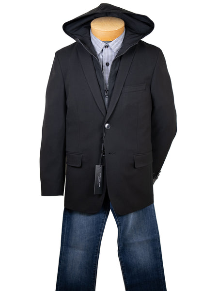 Andrew Marc 32200 Boy's Sport Coat - Removable Hoodie - Black