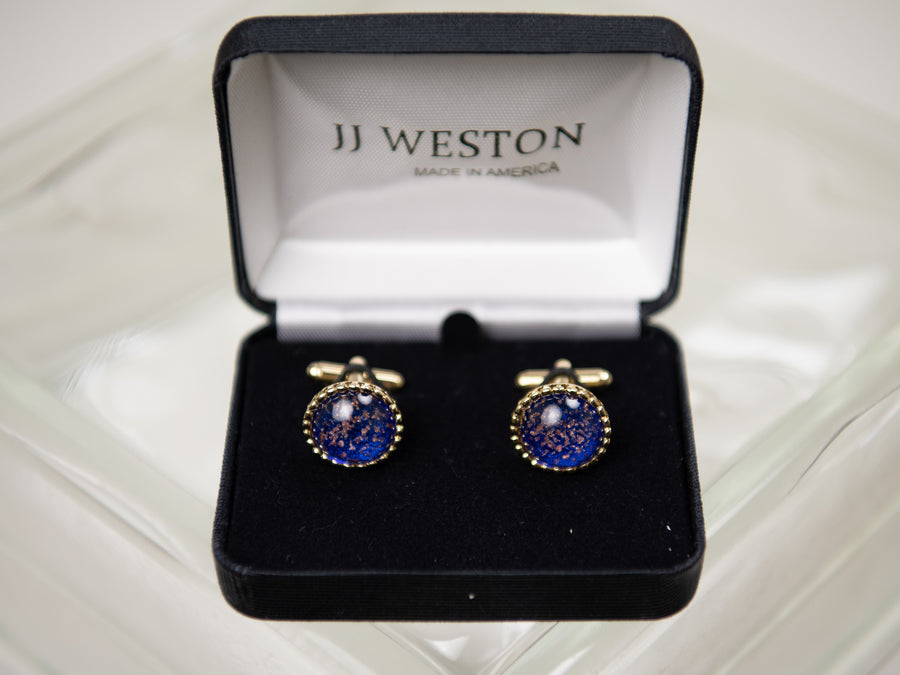 JJ WESTON 32472- Art Glass Cufflinks - Blue Fleck