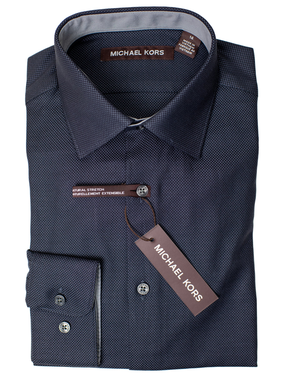 Michael Kors 30859 Boy's Dress Shirt - Birdseye - Charcoal/Blue