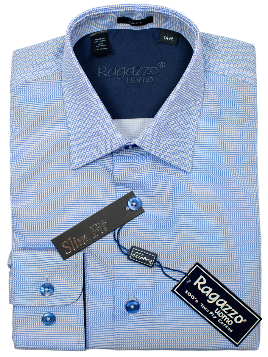 Ragazzo 30889 - Boy's Dress Shirt - Slim Fit - Nailhead - Blue
