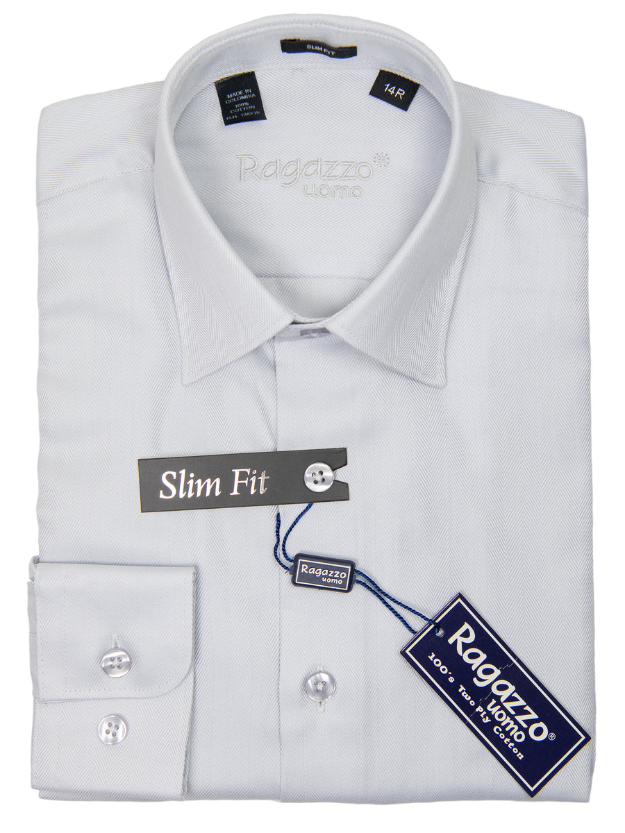 Ragazzo 29827 Boy's  Dress Shirt - Slim Fit - Tonal Herringbone - Light Grey