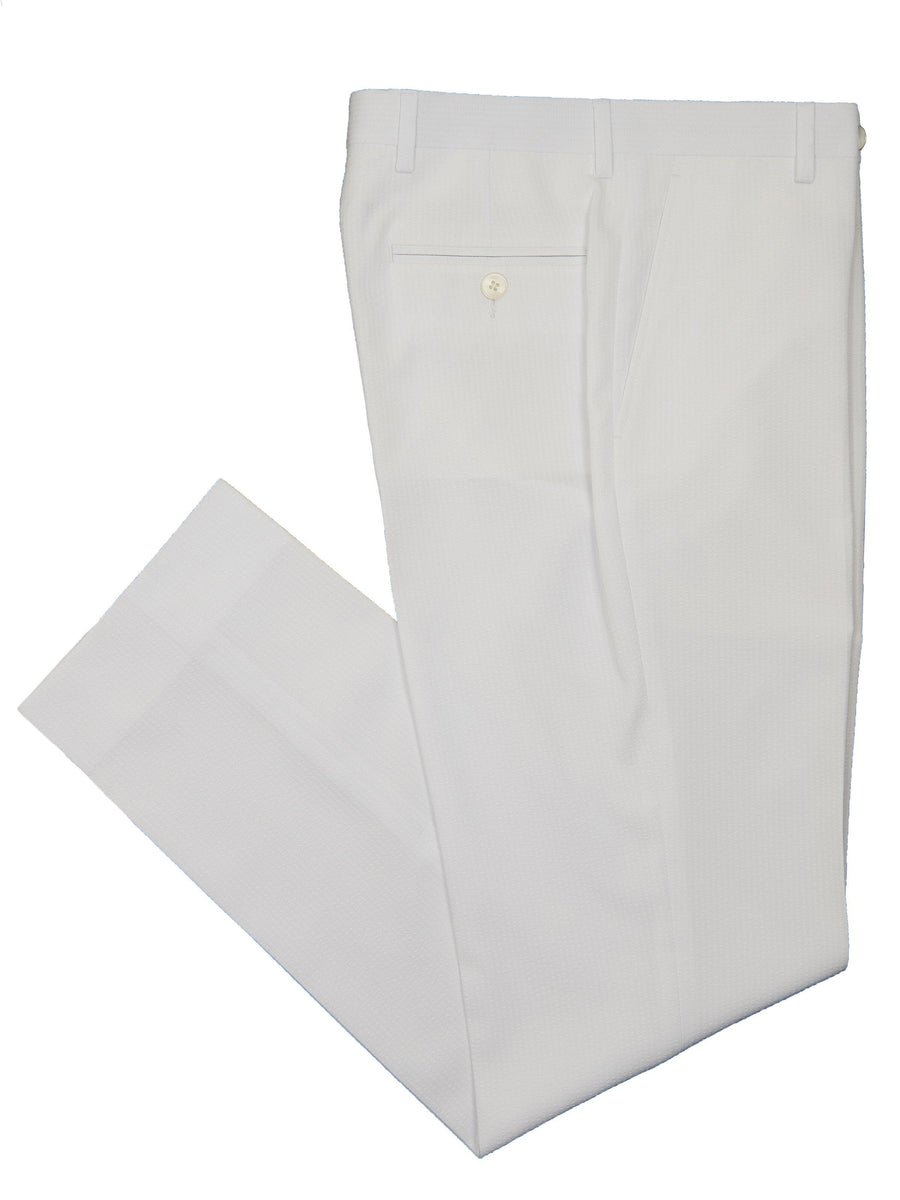 Lauren Ralph Lauren 19160P 100% Polyester Boy's Suit Separate Pant - Seersucker Tonal Stripe - White, Plain Front Boys Suit Separate Pant Lauren 