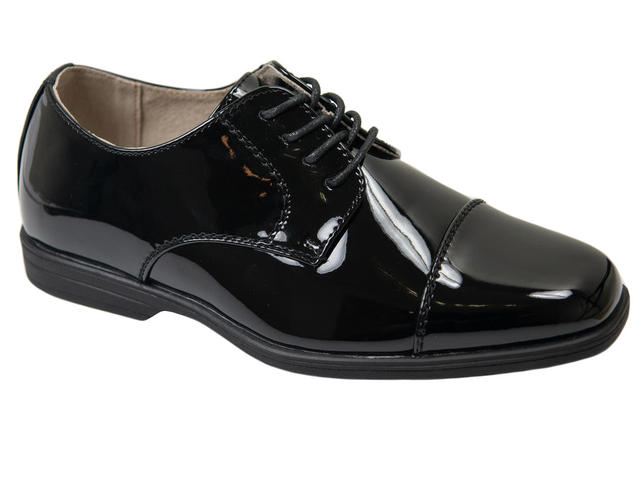 Florsheim 32247 Lace-Up Boy's Shoe - Cap Toe- Oxford- Black Patent